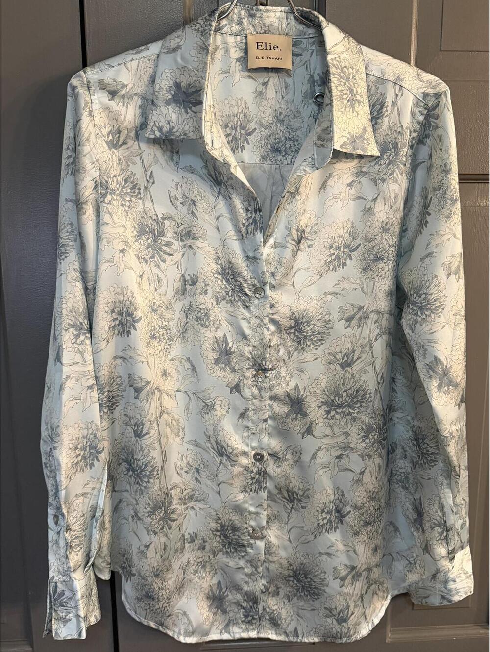 Elie Tahari Light Blue Floral Button-Up Shirt Size SP